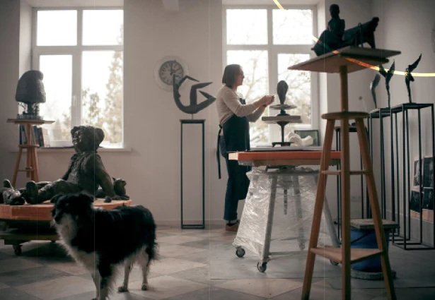 Veaceslav Jiglitski's studio in Chișinău, with works in progress